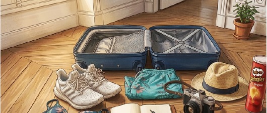 Valise ouverte avec objets de voyage